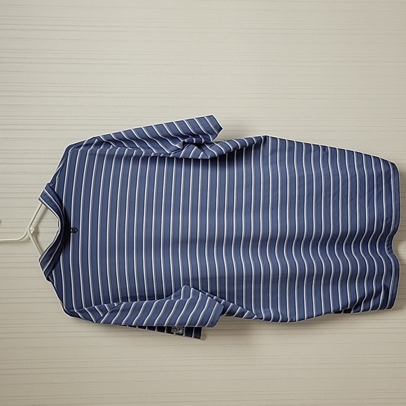 XL Greyson striped 3 button performance golf polo slate blue, grey white stripe. - Picture 3 of 6